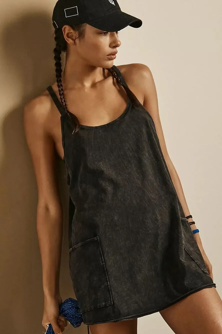 Free People Movement Hot Shot Mini Dress Built In Shorts Black Size Small